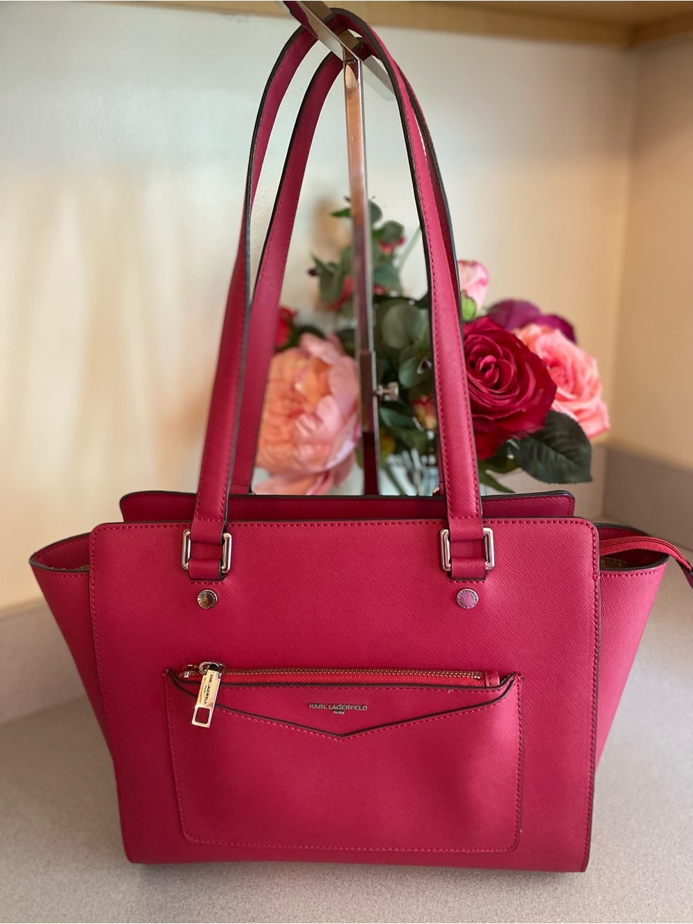 Karl Lagerfeld Paris Chantelle Saffiano Leather Satchel Tote